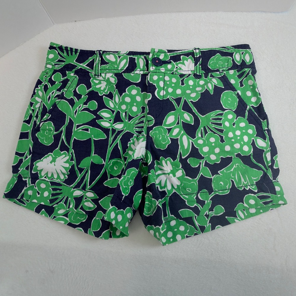 Lilly Pulitzer Callahan Shorts Women 4 Navy Green Excellent Floral 27841